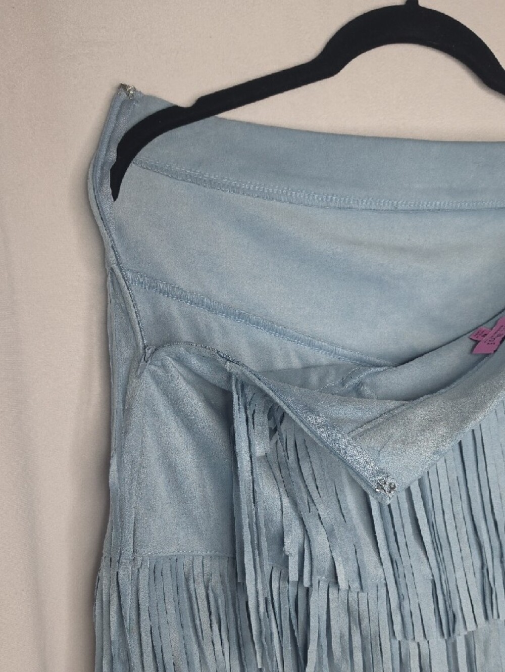 Mi Ami for Francesca's Blue Faux Suede Fringe Mini Skirt Western Cowgirl Size M - Picture 3 of 8